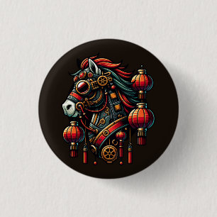 Bóton Redondo 2.54cm Cavalo de Ano Novo Chinês Steampunk