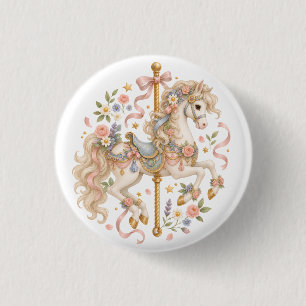 Bóton Redondo 2.54cm Cavalo de Carrossel Elegante Conto de Fadas Francê