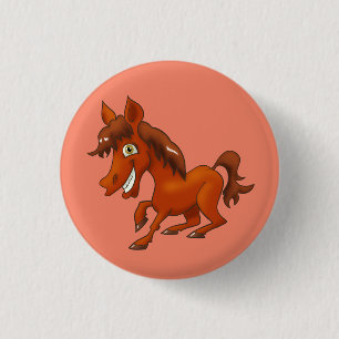 Bóton Redondo 2.54cm Cavalo de desenho animado sorridente
