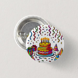 Bóton Redondo 2.54cm Celebração de Festa de Aniversário com Bolo Colori