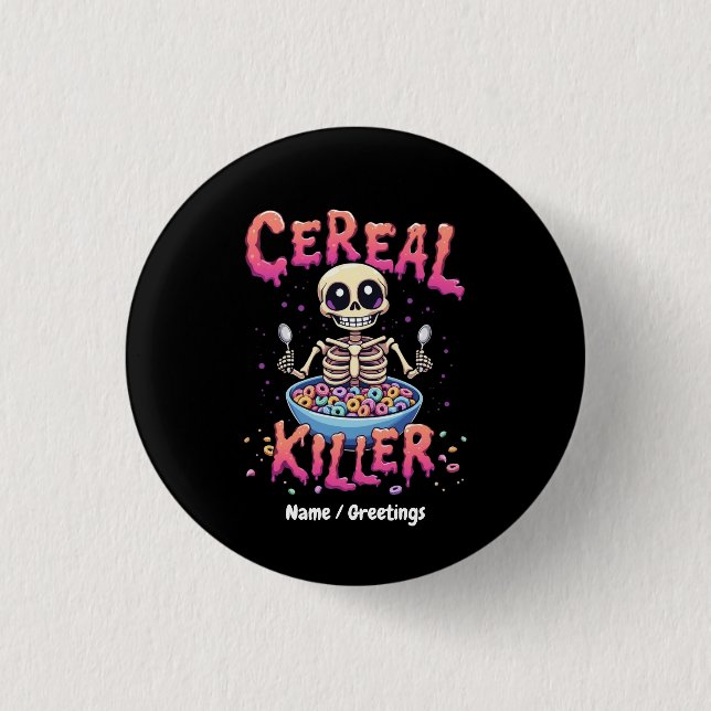 Bóton Redondo 2.54cm Cereal Killer Breakfast Cereal Engraçado Skeleton (Frente)