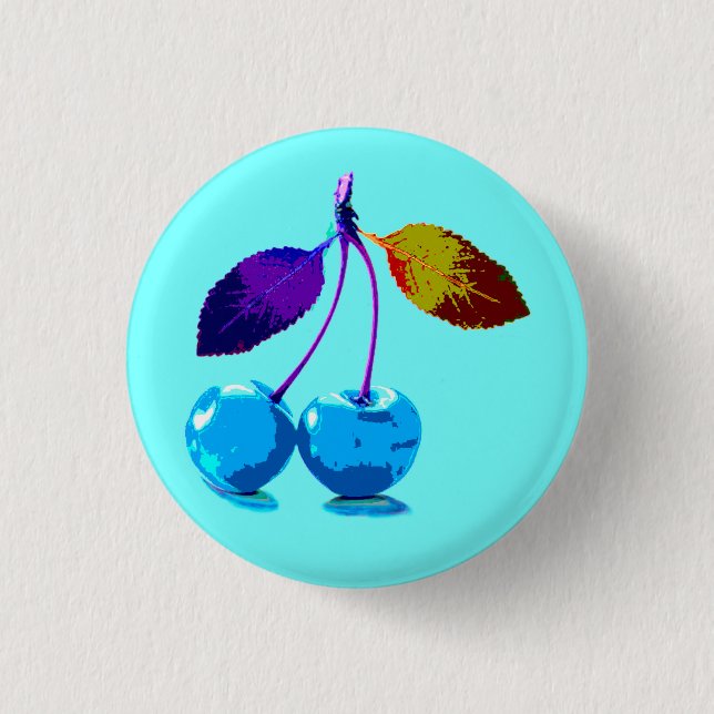 Bóton Redondo 2.54cm Cerejas azuis-claras vibrantes (Frente)