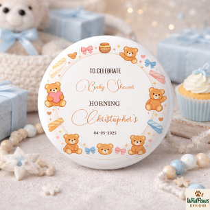 Bóton Redondo 2.54cm Chá de Bebê do Ursinho Teddy - Menino Urso Azul