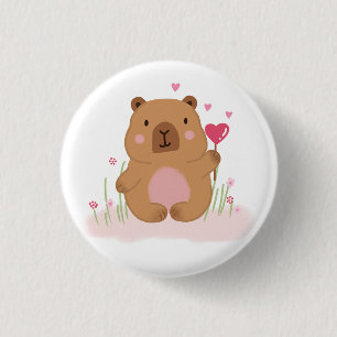 Bóton Redondo 2.54cm Chá de Bebê Rosa Balão de Ar Quente Capivara Fofa
