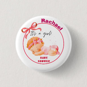 Bóton Redondo 2.54cm Chá de Bebê Rosa, Chá de Bebê Menina