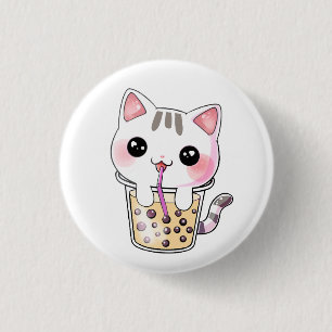 Bóton Redondo 2.54cm Chá de bolha de gato Kawaii