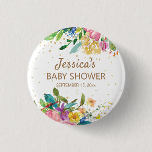 Bóton Redondo 2.54cm Chá de fraldas brilhante Dourado Floral amarelo-r