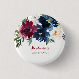 Bóton Redondo 2.54cm Chá de fraldas de Flores de Marinho de Borgonha de