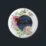 Bóton Redondo 2.54cm chá de fraldas de unicórnio floral mágico<br><div class="desc">Jardim entonado com lindas flores coloridas e unicórnio em fúcsia e tons de ouro. Traga o melhor da sua festa de jardim de qualquer ocasião. Verifique em nossa loja mais itens desta coleção.</div>