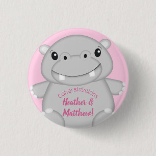 Bóton Redondo 2.54cm Chá de fraldas Hippo Rosa