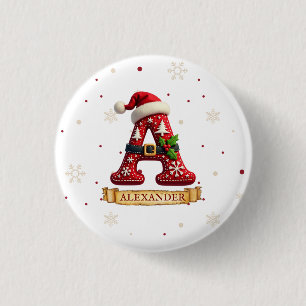 Bóton Redondo 2.54cm Chapéu de Papai Noel Vermelho Letra de Natal Um No
