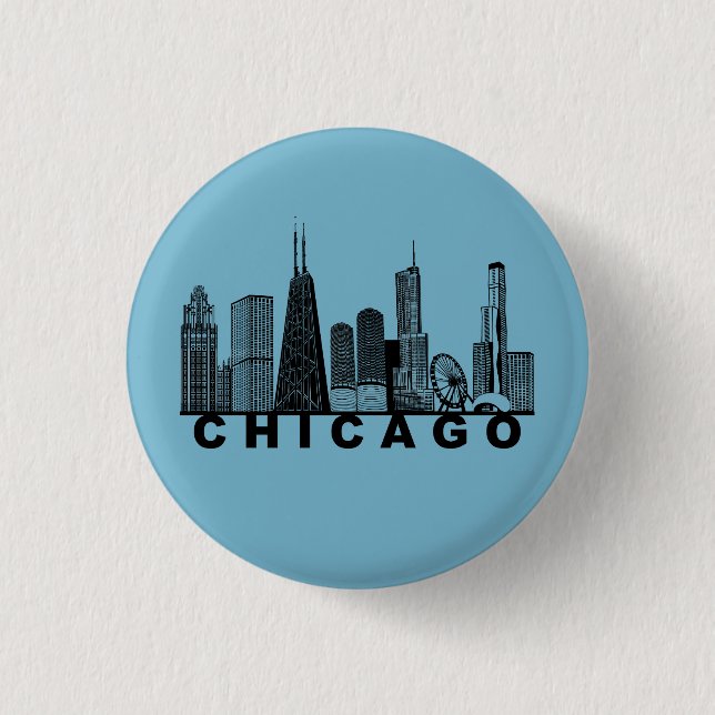 Bóton Redondo 2.54cm Chicago Skyline Silhouette  (Frente)