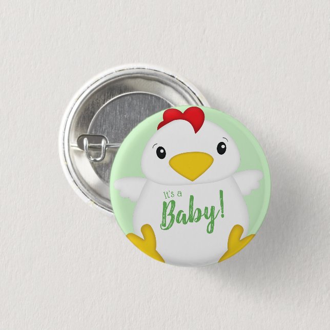 Bóton Redondo 2.54cm Chicken Baby Shower Green (Frente & Verso)