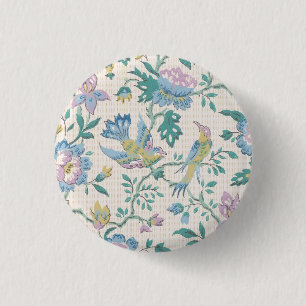Bóton Redondo 2.54cm Chinoiserie Vintage Floral Pássaro Padrão Pastel