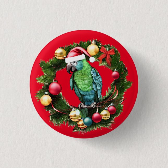Bóton Redondo 2.54cm Christmas Parrot Wreath (Frente)