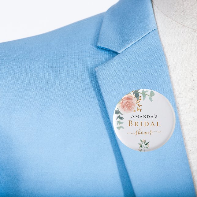 Bóton Redondo 2.54cm Chuva de presentes rose dourado floral elegante eu (Criador carregado)