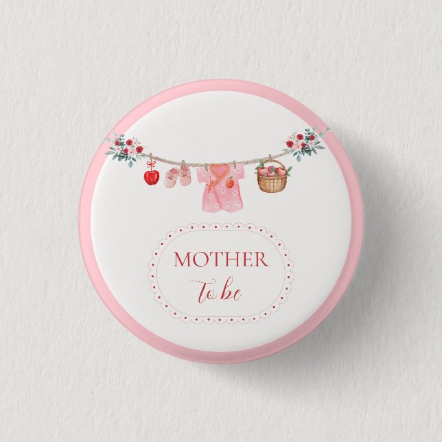 Bóton Redondo 2.54cm Chuveiro de Bebê Mãe Rosa para Ser Apple (Frente)