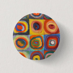 Bóton Redondo 2.54cm Círculos Concentrados Quadrados de Kandinsky