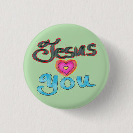 Bóton Redondo 2.54cm Citação ‘Jesus Te Ama’ Coração Rosa Verde