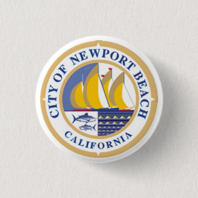 Bóton Redondo 2.54cm City Seal de Newport Beach, Califórnia (Frente)