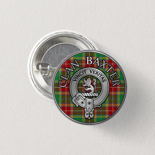 Bóton Redondo 2.54cm Clan Baxter Crest & Tartan (Frente & Verso)