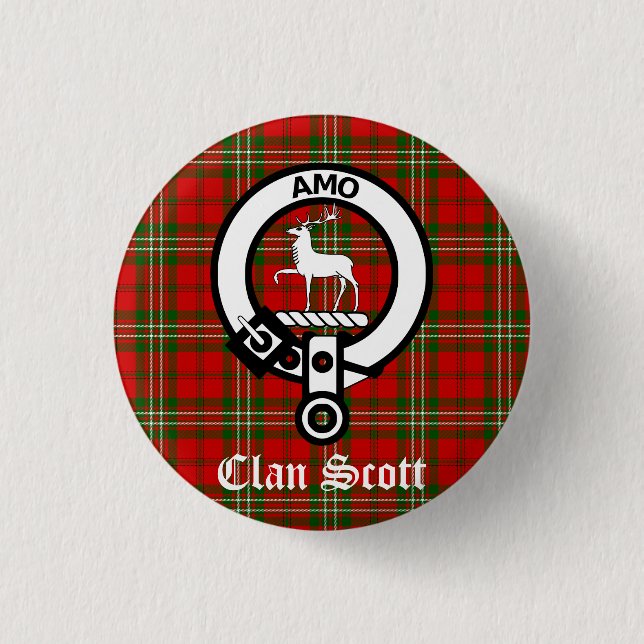 Bóton Redondo 2.54cm Clan Scott Crest Crachá e Tartan (Frente)