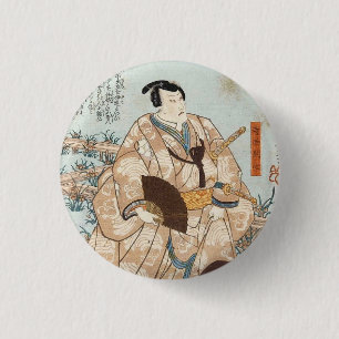 Bóton Redondo 2.54cm Clássico vintage ukiyo-e japeso samurai Utagawa