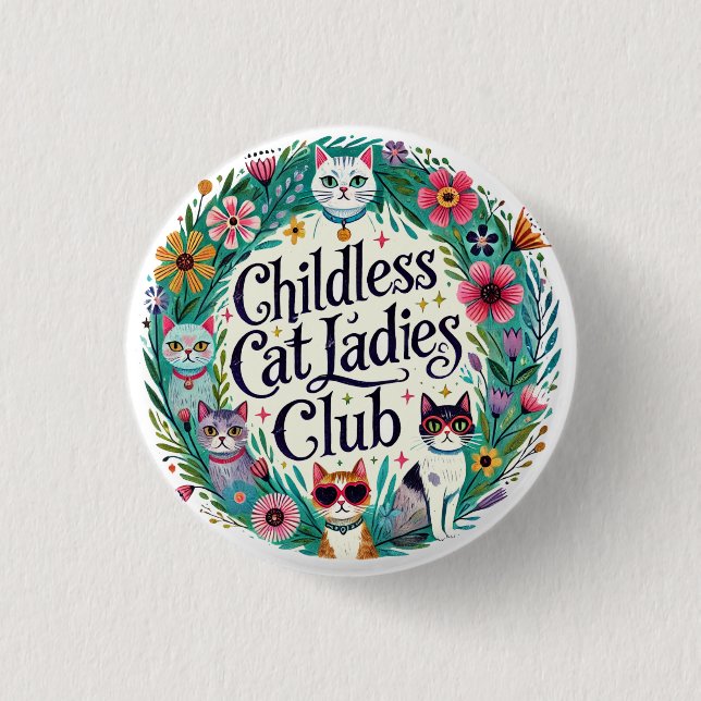 Bóton Redondo 2.54cm Clube das Mulheres de Gato Sem Fios (Frente)