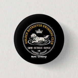 Bóton Redondo 2.54cm Clube de Natação de Golden Retriever Vintage Cacho
