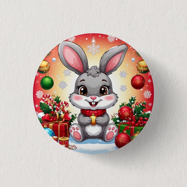 Bóton Redondo 2.54cm Coelho de Natal Fofo (Frente)