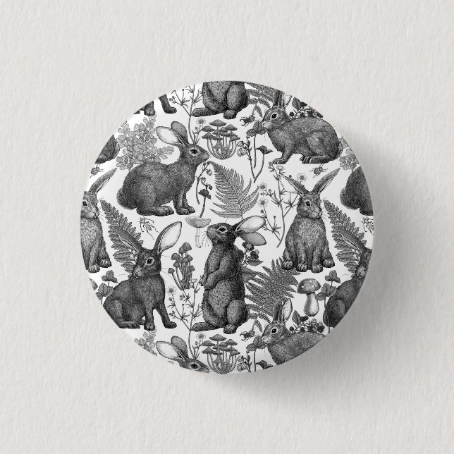 Bóton Redondo 2.54cm Coelhos e flora florestal 2 Button (Frente)