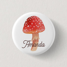 Bóton Redondo 2.54cm Cogumelos vermelhos. Woodland fly agaric. Amanita