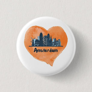 Bóton Redondo 2.54cm Colorida Amsterdam City Skyline Watercolor Heart P