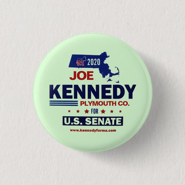 Bóton Redondo 2.54cm Condado de Plymouth para Joe Kennedy 2020 (Frente)