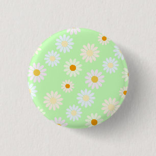 Bóton Redondo 2.54cm Cor-de-água doce colorida Daisy Pattern Green