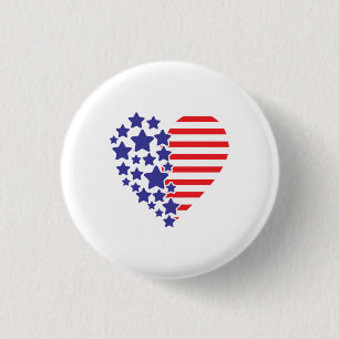 Bóton Redondo 2.54cm Coração da Bandeira Americana Patriótica