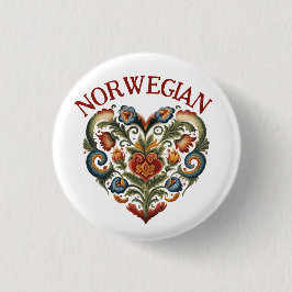 Bóton Redondo 2.54cm Coração de Arte Folk Norueguesa Rosemaling