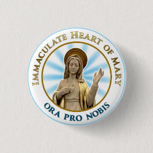 Bóton Redondo 2.54cm Coração Imaculado de Mary Ora Pro Nobis
