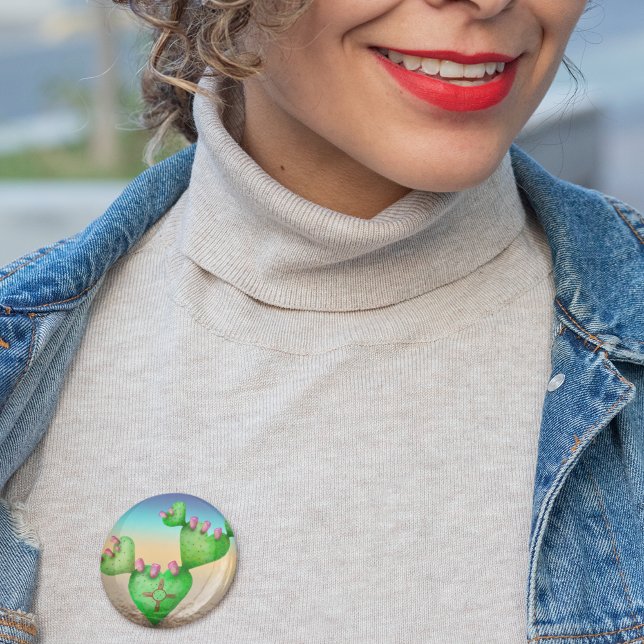 Bóton Redondo 2.54cm Coração Nopales cactus Zia deserto (Criador carregado)