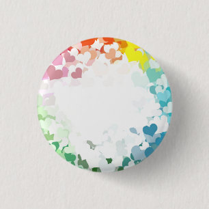 Bóton Redondo 2.54cm Corações Coloridos Modernos Abstrato Amarelo Azul