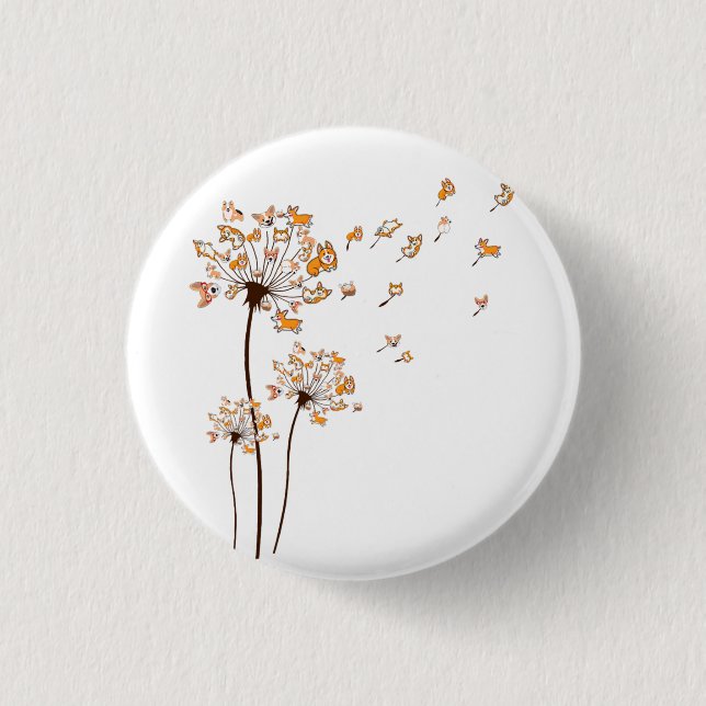 Bóton Redondo 2.54cm Corgi Flower Dandelion Camisa Cão Cachorro (Frente)