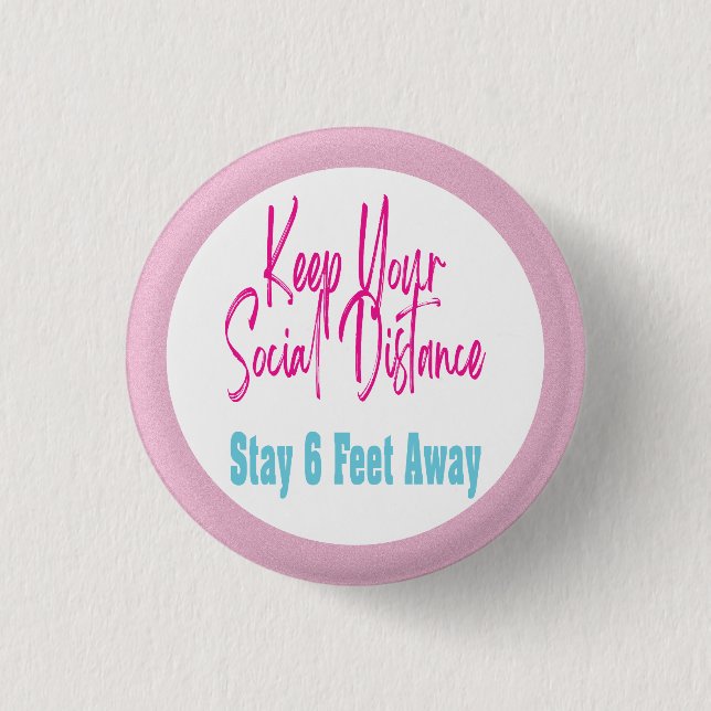 Bóton Redondo 2.54cm Coronavírus Saúde Advertência Social Rosa Distanci (Frente)