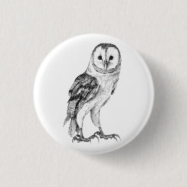 Bóton Redondo 2.54cm Coruja-De-Barn - Desenho Na Caneta Preta