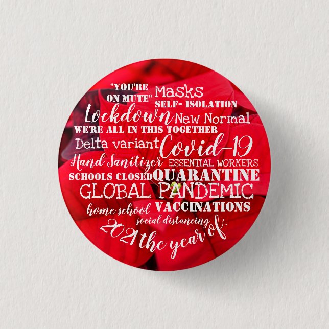 Bóton Redondo 2.54cm covid19 2021 ano de vacinações poinsettia c (Frente)