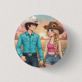 Bóton Redondo 2.54cm cowboy and cowgirl anime style