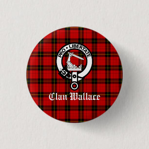 Bóton Redondo 2.54cm Crachá Clan Wallace Crest e Tartan