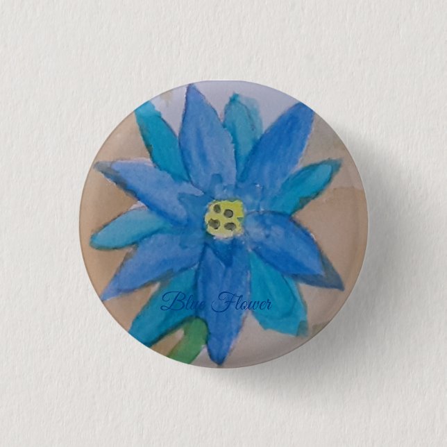 Bóton Redondo 2.54cm Crachá de Flor Azul (Frente)