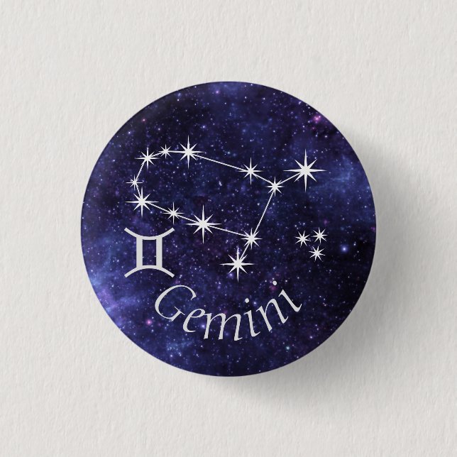 Bóton Redondo 2.54cm Crachá Gemini, Crachá de Horoscópio Zodiac (Frente)
