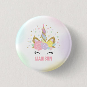 Bóton Redondo 2.54cm Crachá Unicórn Unicórn Partido Pin Rosa e Doura
