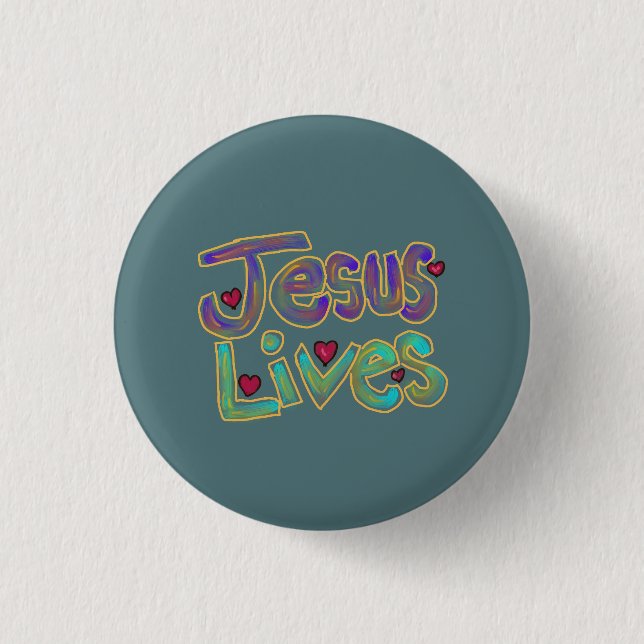 Bóton Redondo 2.54cm Cristianismo Jesus Vive Fofo  (Frente)
